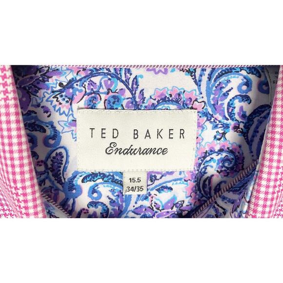 Ted Baker Endurance Mens Long Sleeve Button Down Shirt Red White Gingham Paisley - Picture 9 of 11